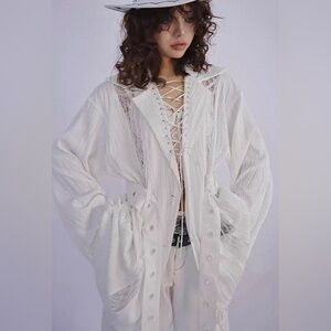 Unique texture artistic white shirt with straps